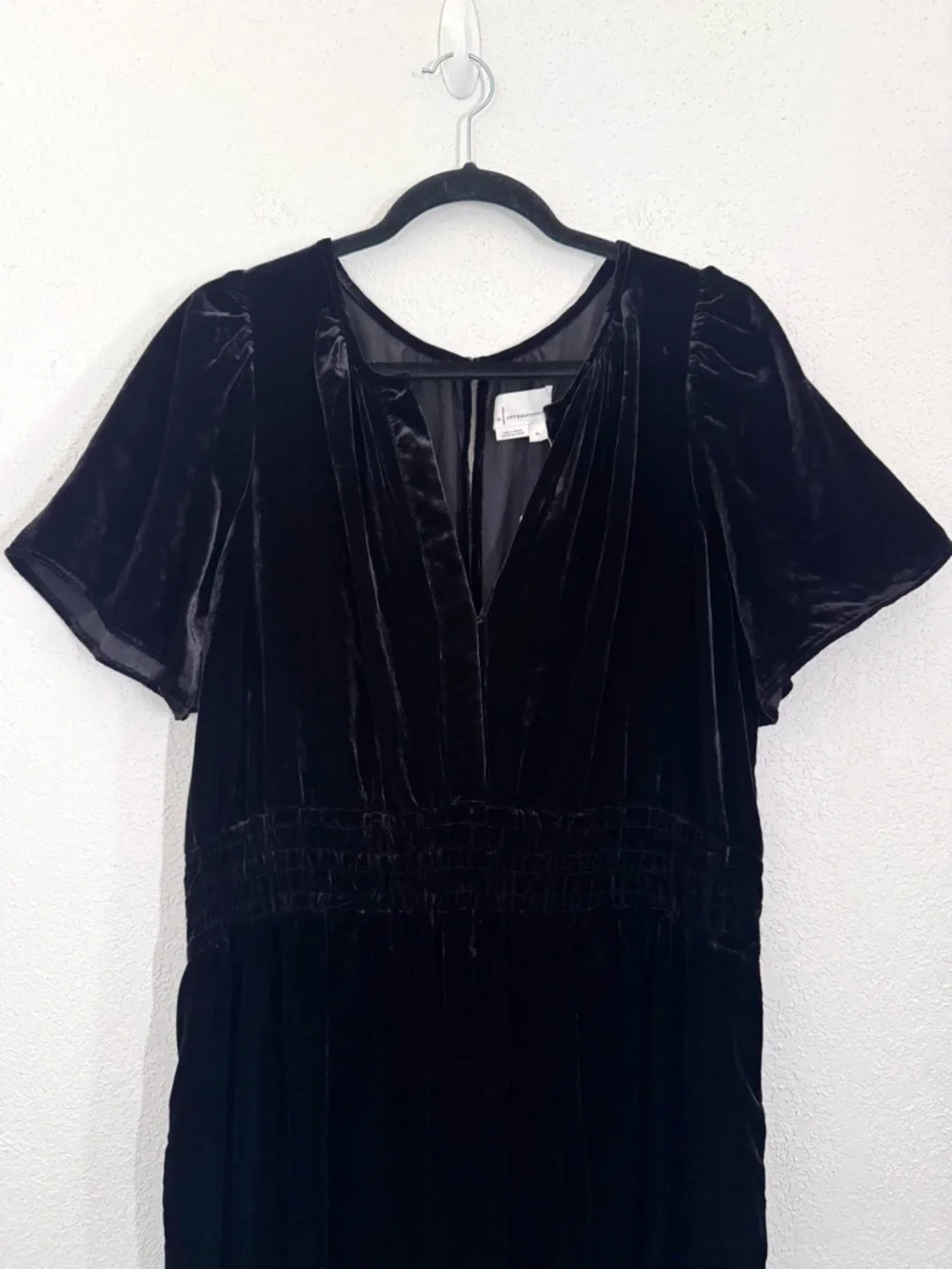 Anthropologie The Somerset Smocked Velvet Wide Leg Jumpsuit in Black XL NEW